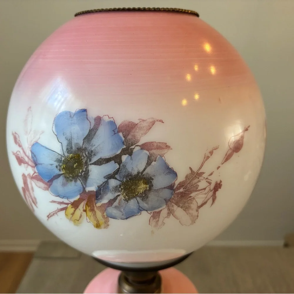 Floral Glass Table Lamp with Pink and Blue Accents - Picture 8 of 15